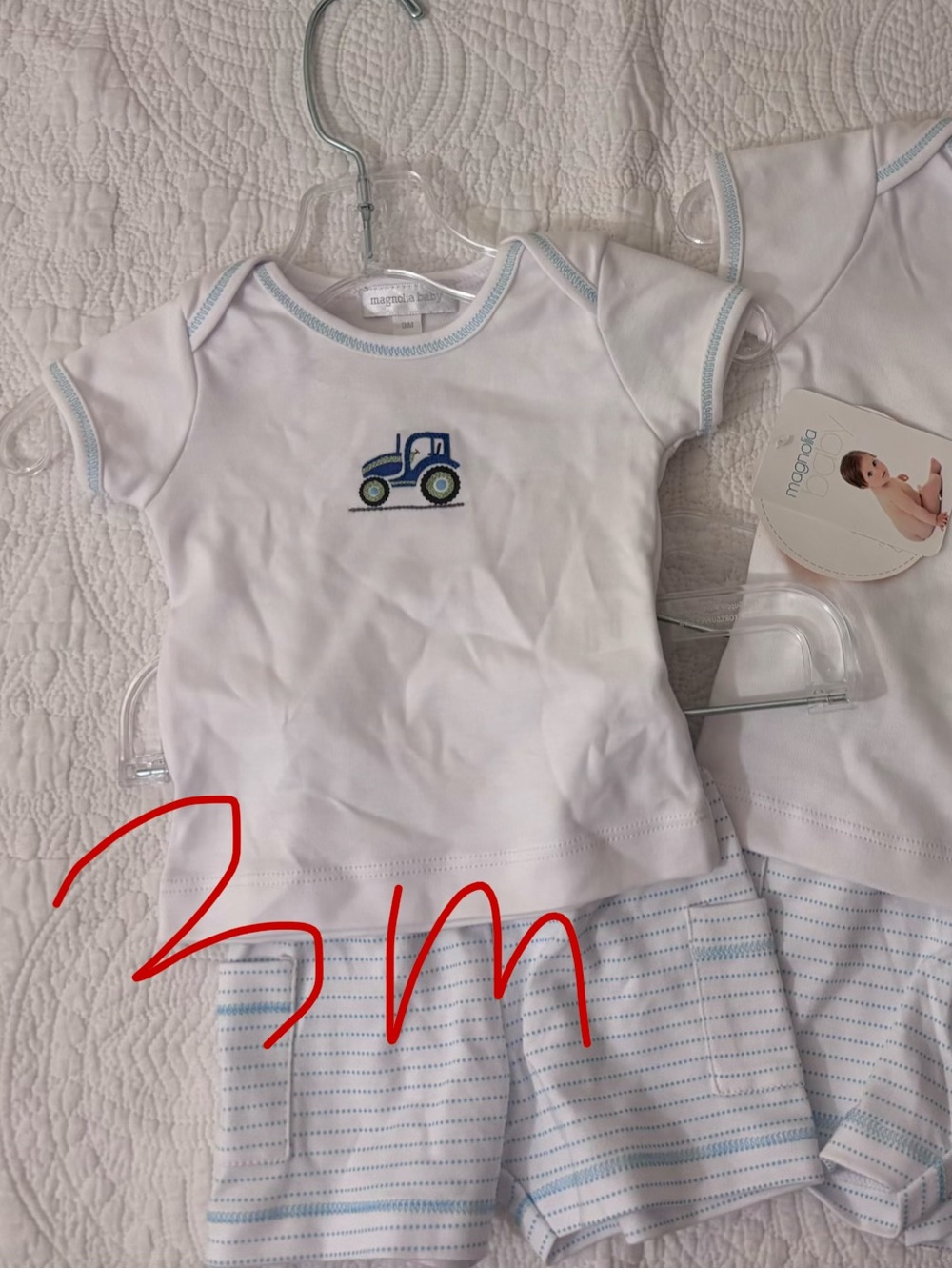 Magnolia Baby Boys White Tractor Short Sleeve Set